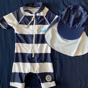 9 Months Baby Boy one piece swimsuit Rash Guard w/ matching sun hat
